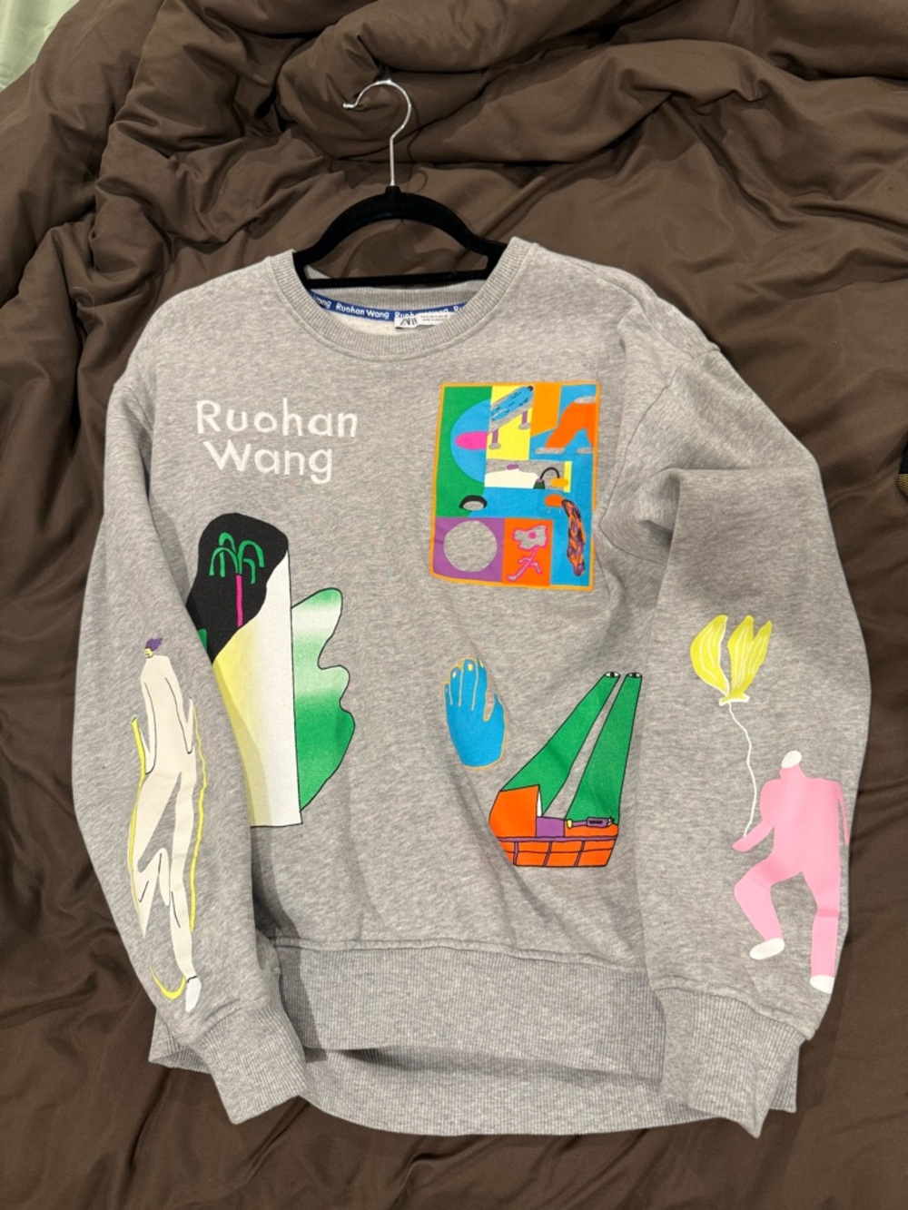 ZARA X Ruohan Wang Gray Graphic Sweatshirt with Colorful Prints